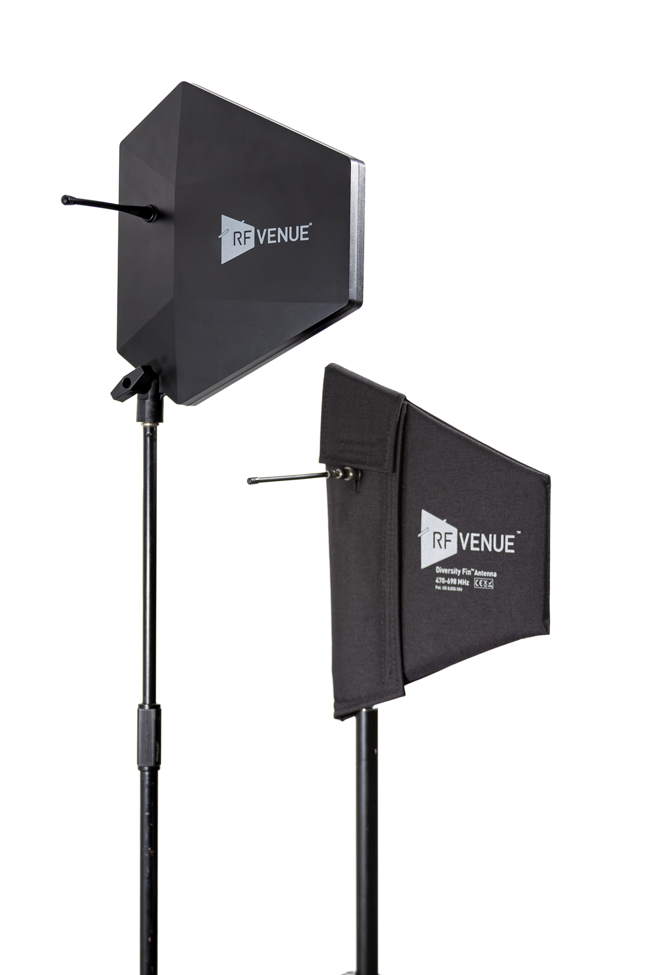 The RF Venue Diversity Fin IPX antenna is available with a black or white finish.