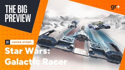 The Big Preview frame for Star Wars: Galactic Racer, showing space ships flying through a white space
