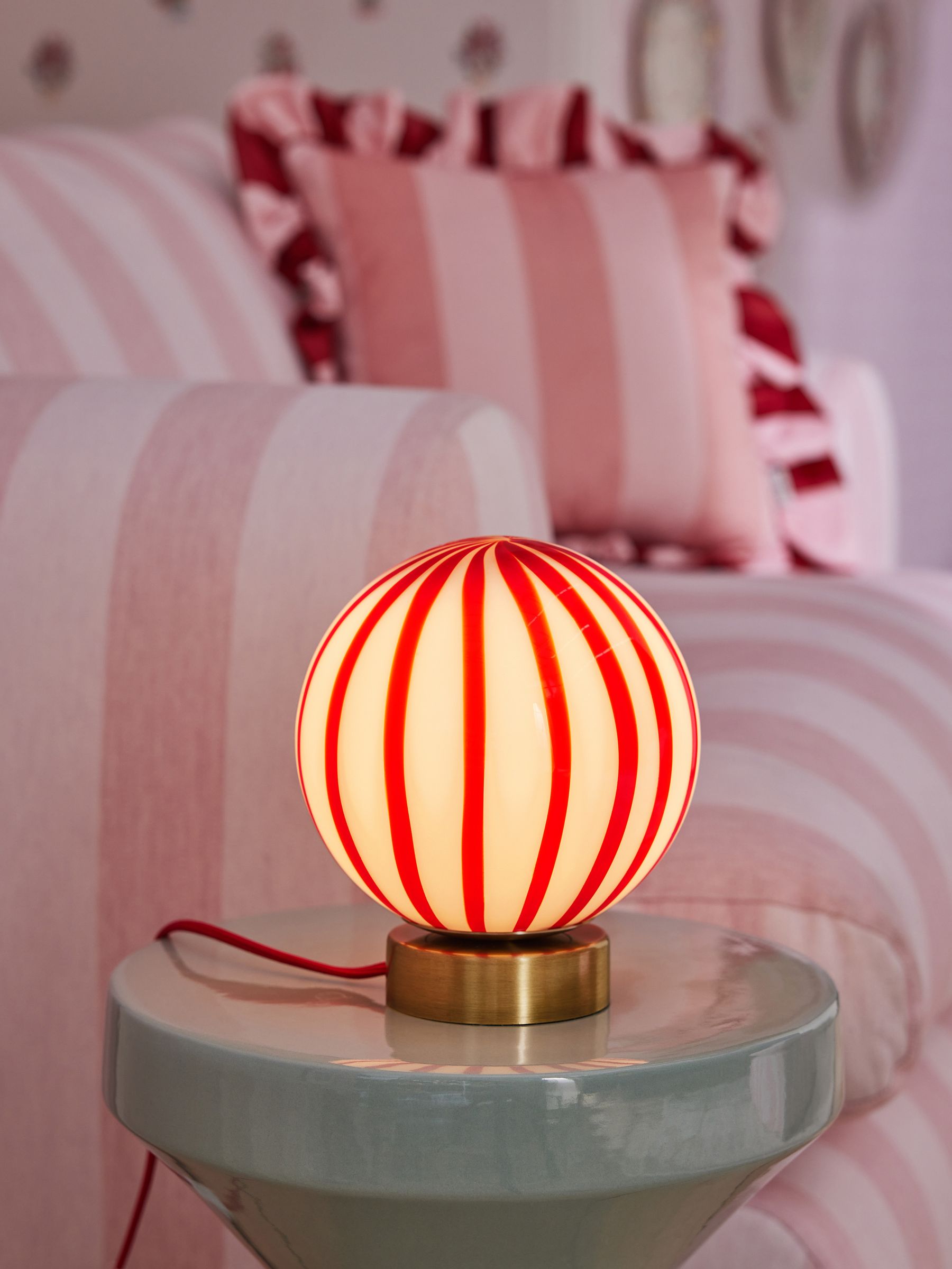 Cath Kidston Red/white Glass Marble Table Lamp - Size One