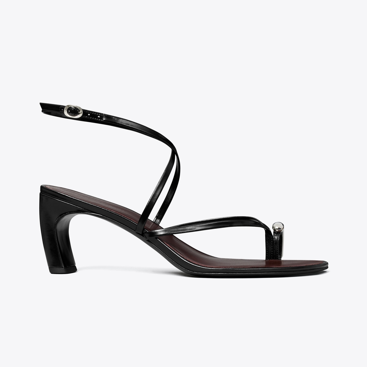 Pierced Multi-Strap Heeled Sandal in Black, Size 10