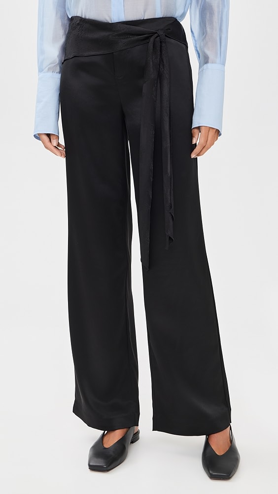 Mina Satin Tie Pants - Black