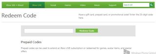 Xbox.com redeem code page