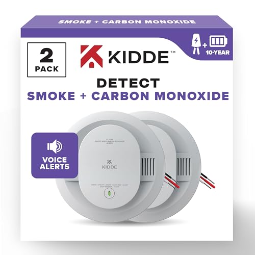 Kidde Hardwired Smoke &amp;amp; Carbon Monoxide Detector, 10-Year Battery Backup, Voice Alerts, Interconnectable Led Warning Light Indicators, 2 Pack