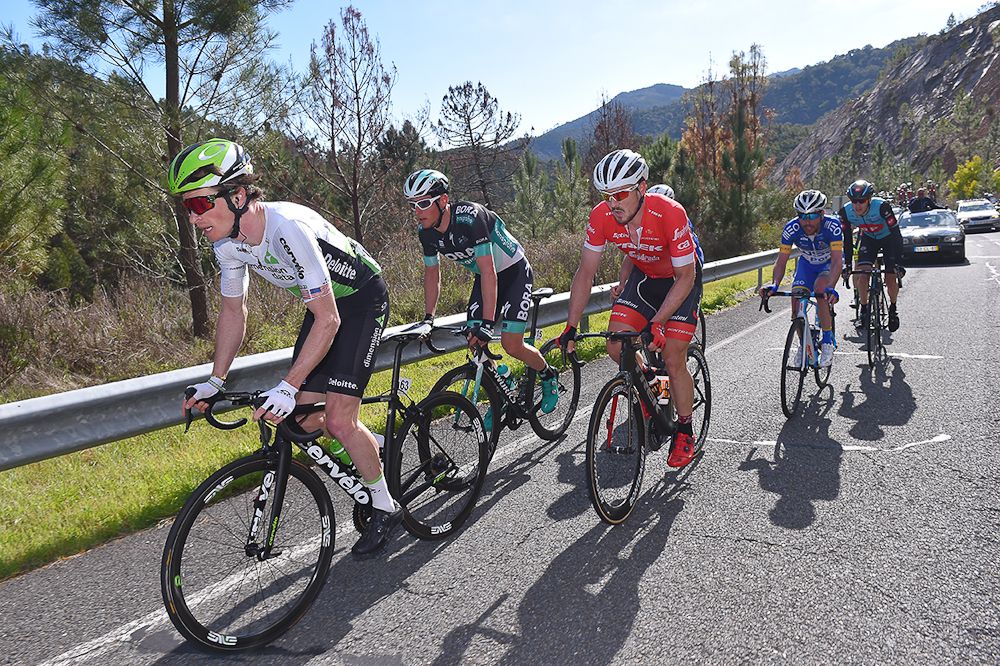 Lukas Postlberger leads the breakaway during stage 2 at Volta ao Algarve