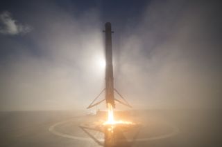 The SpaceX Falcon 9 rocket booster is seen just seconds before landing in this photo captured from the company's drone ship "Just Read The Instructions" on Jan. 14, 2017. The successful rocket landing was the seventh for SpaceX.