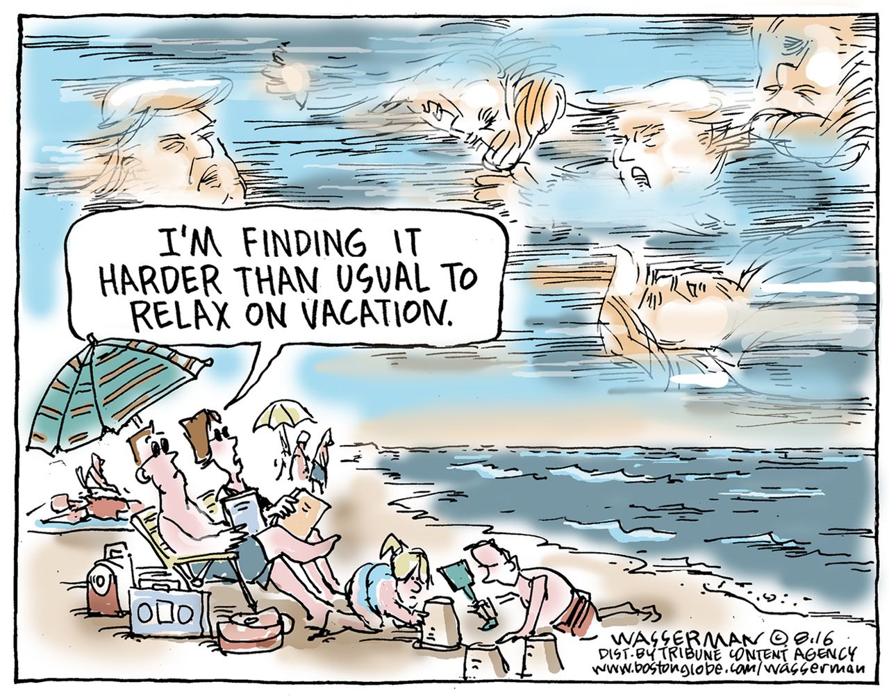 Political cartoon U.S. Donald Trump vacation relaxation election