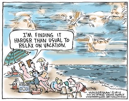 Political cartoon U.S. Donald Trump vacation relaxation election