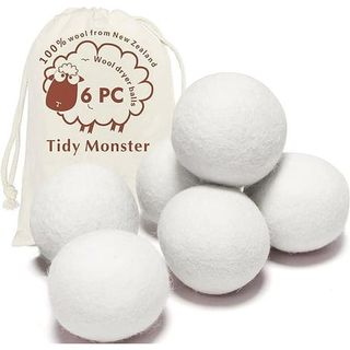 Bonison 6 Pack All Natural Organic Wool Dryer Balls Xl Size - Reusable Chemical Free Natural Fabric Softener, Anti Static, Reduces Clothing Wrinkles and Saves Drying Time