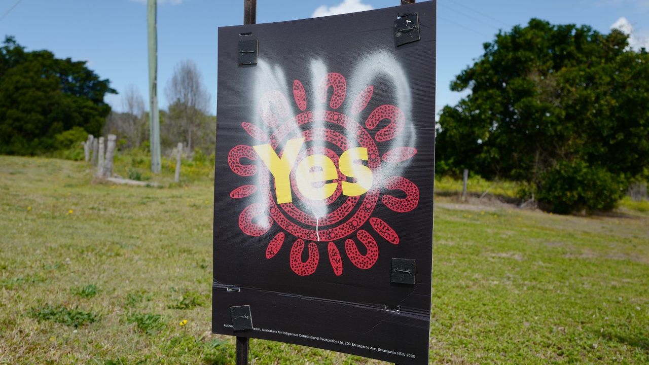 A &#039;Yes&#039; campaign poster with &#039;No&#039; sprayed on it