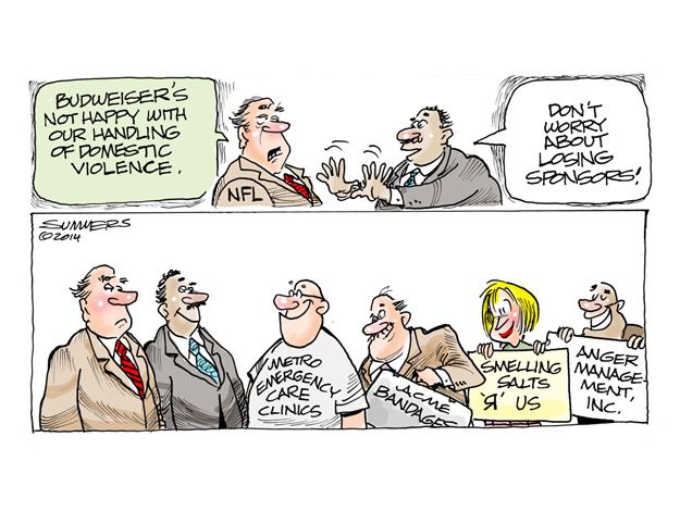 Editorial cartoon NFL violence sponsors sports