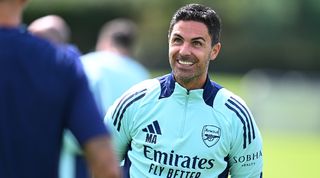 Arsenal manager Mikel Arteta during Arsenal training in July 2024.