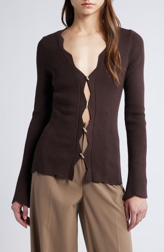 Scallop Merino Wool Blend Cardigan