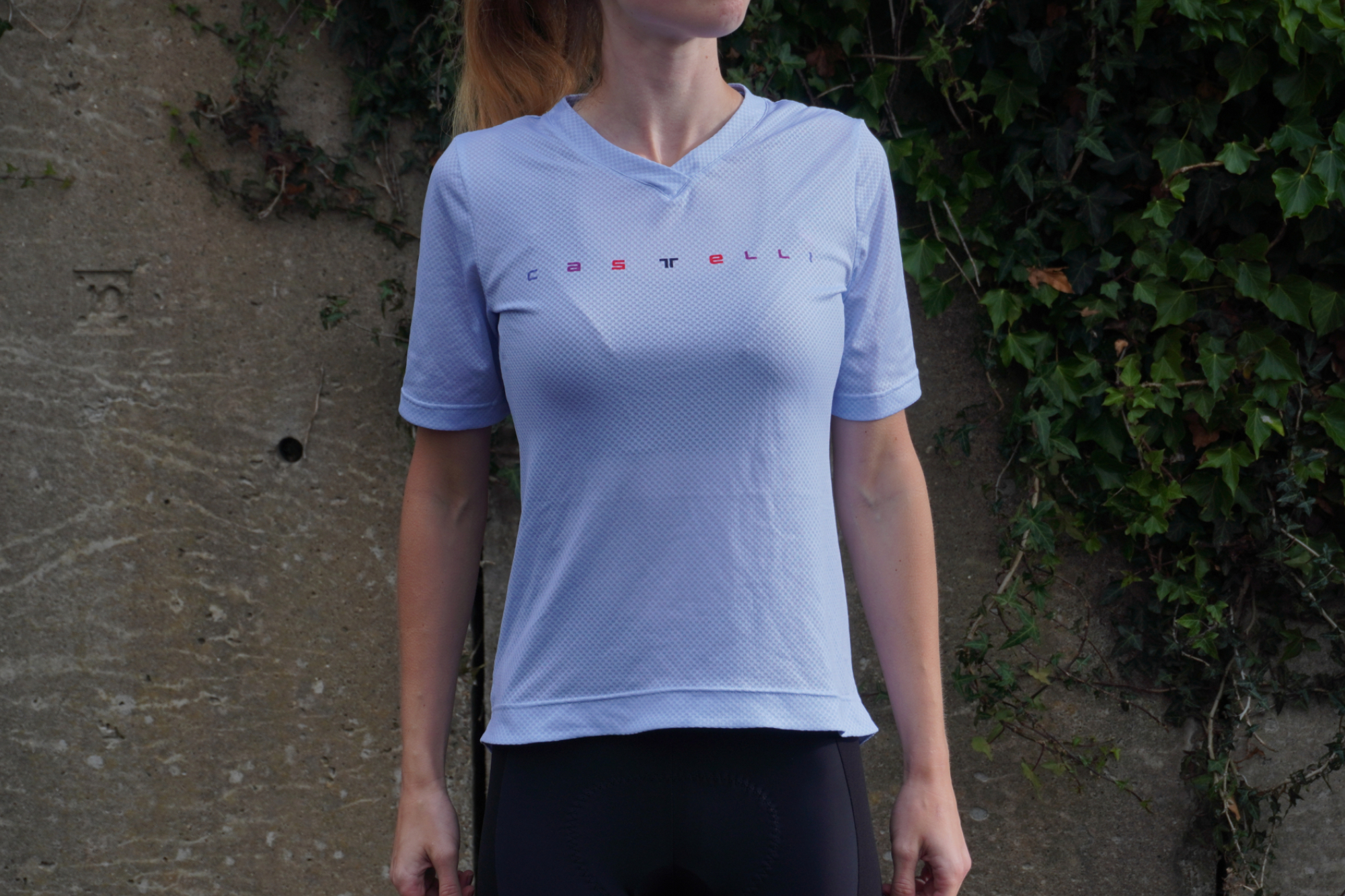 Anna Abram wearing the Castelli Trail Tech 2 W Tee, which is among the best women's gravel cycling clothing
