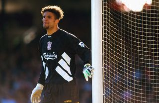 Liverpool goalkeeper David James in action during a Premier League game between Arsenal and Liverpool at Highbury on March 26, 1994 in London, England.