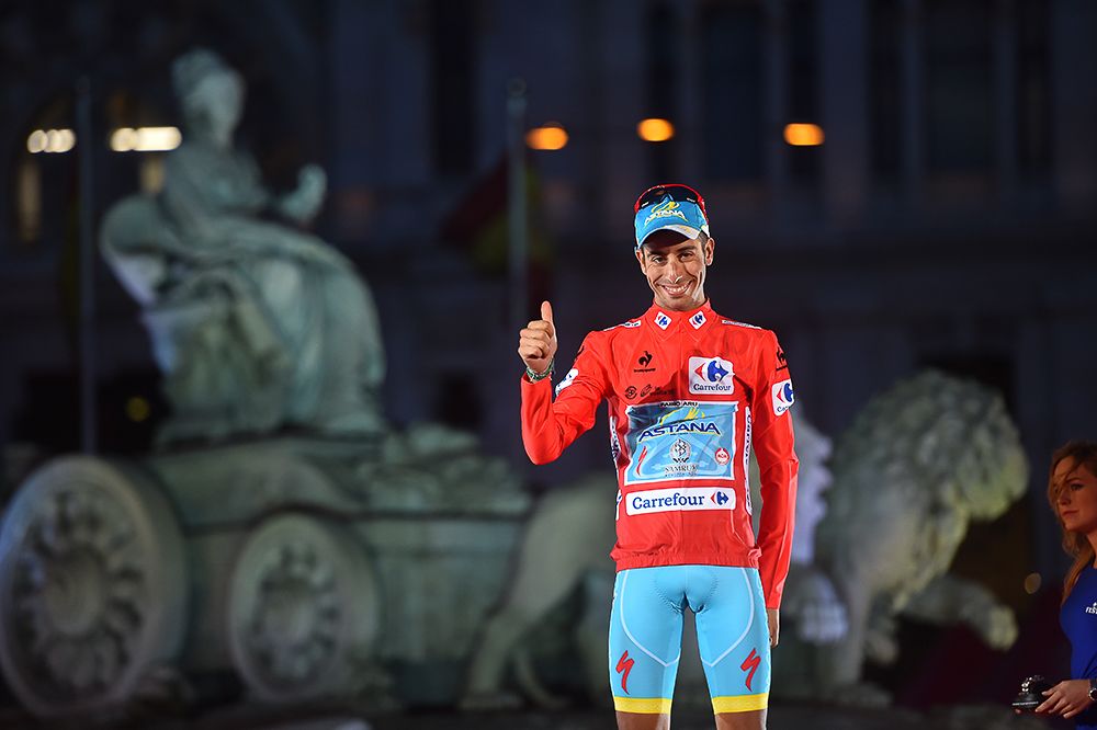 Fabio Aru on the final Vuelta podium in Madrid.