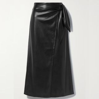 faux leather black midi wrap effect skirt