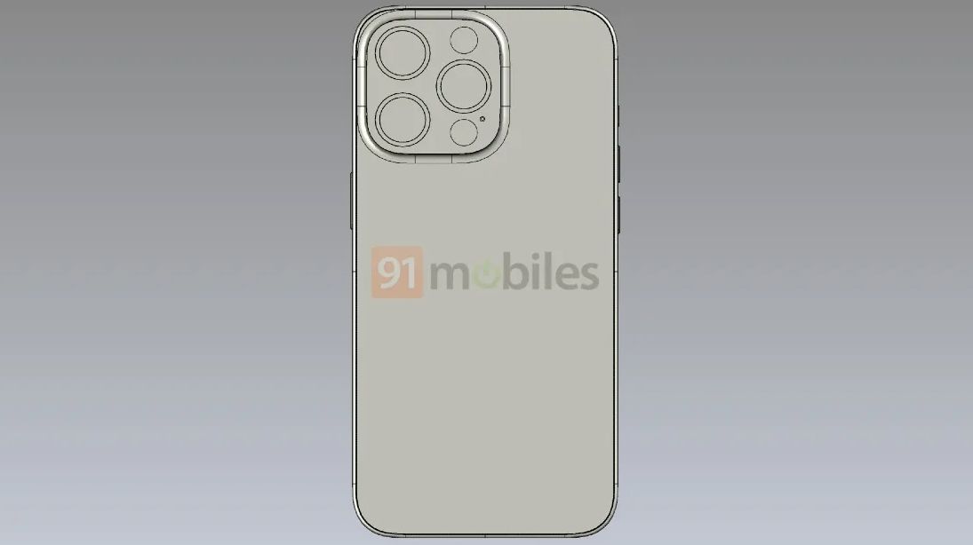 A leaked CAD render of the iPhone 13 Pro from the back