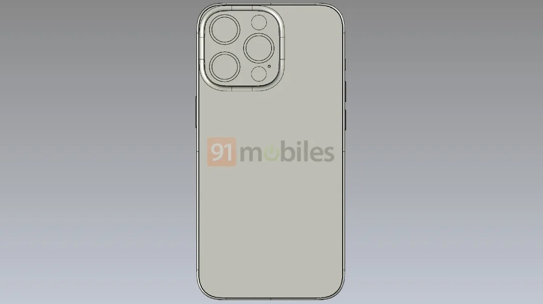 A leaked CAD rendering of the iPhone 13 Pro from the back