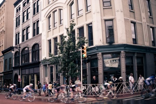 Rolling through the old downtown streets of Grand Rapids.