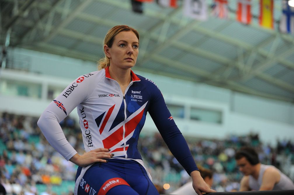 Katy Marchant of Great Britain warms up before the UCI Track Cycling World Cup at National Cycling Centre at National Cycling Centre in Manchester, England.