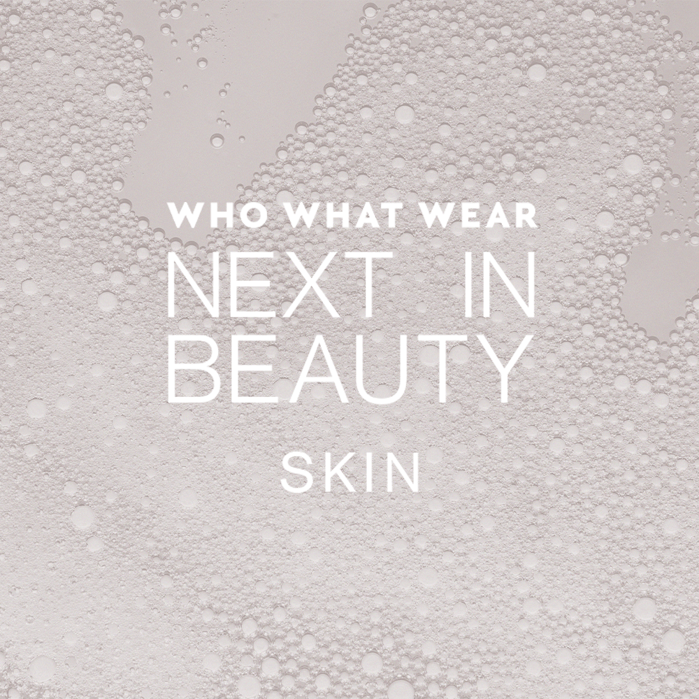 A close up of skincare bubble texture with Next in Beauty text over the top