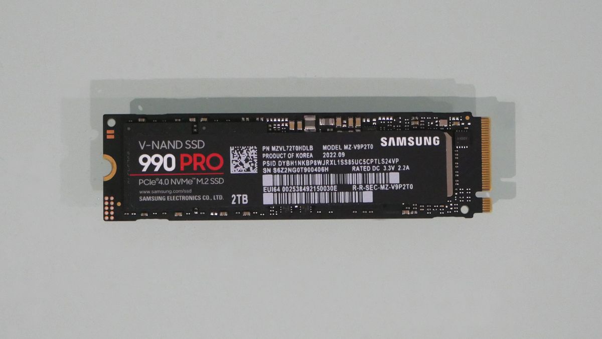 Samsung 990 Pro 2TB on a grey background