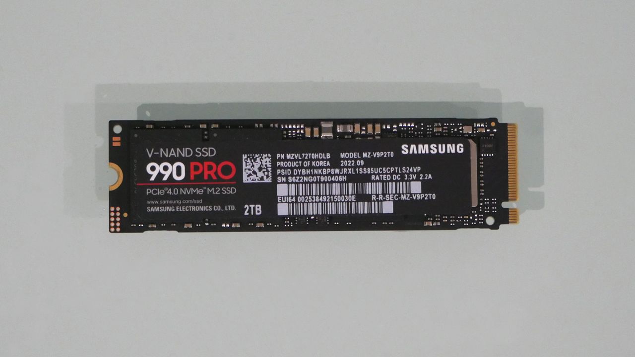 Samsung 990 Pro 2TB on a grey background