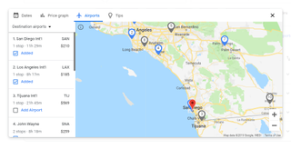 Google Flights airport comparisons