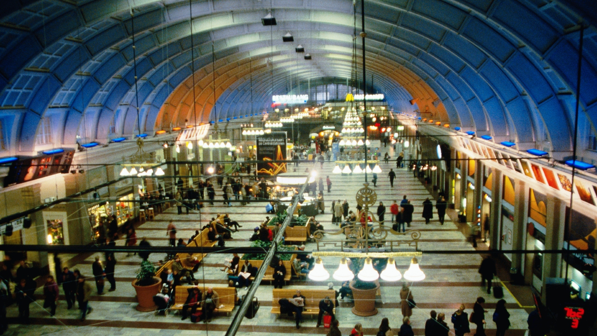 Interior of the busy Stockholm Central train station, Stockholm, Sweden, Europe.