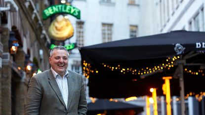 Chef Richard Corrigan outside Bentley’s Oyster Bar & Grill in London