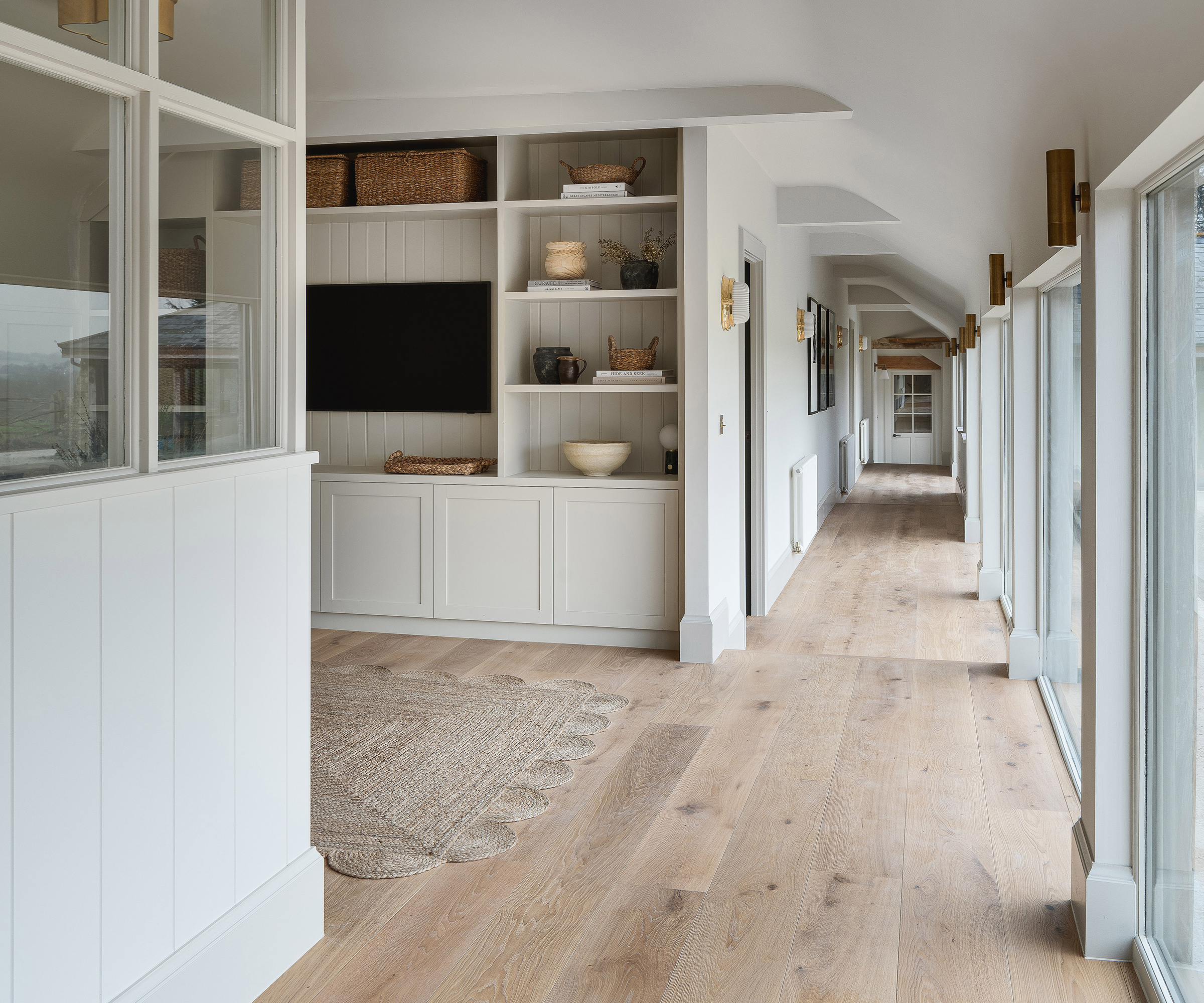 hallway with pale oak engineered wooden flooring