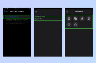 Screenshots showing how to control nearby devices on iOS 16
