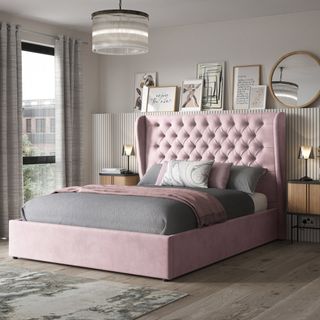 Orianna upholstered ottoman bed in pink