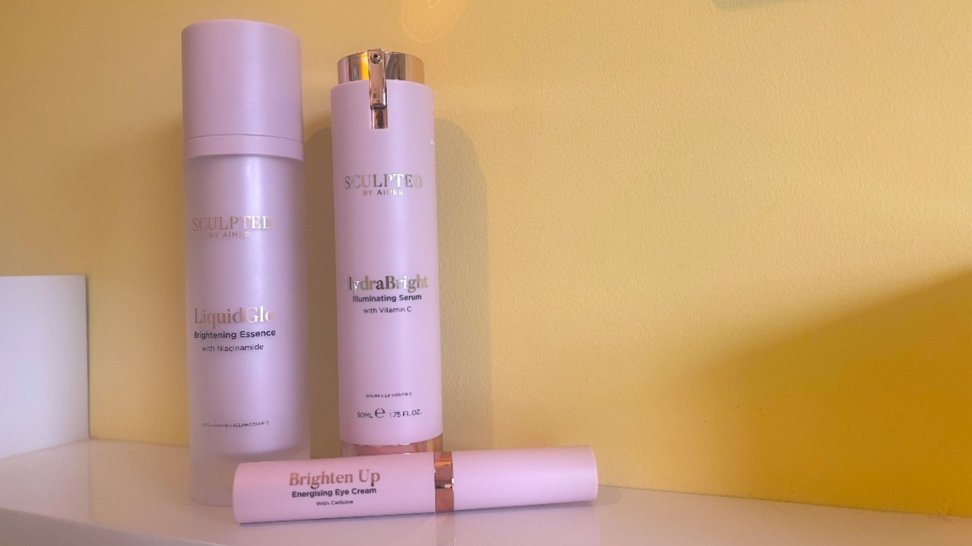 three sculpted by aimee products on a white shelf