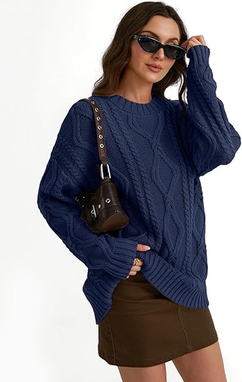 Trendy Queen, Trendy Queen Oversized Sweaters Womens 2025 Early Fall Fashion Outfits Cable Knit Crewneck Plus Size Pullover Cute Chunky Long Tunic Top Winter Old Money Clothes With Leggings Essential Clothing