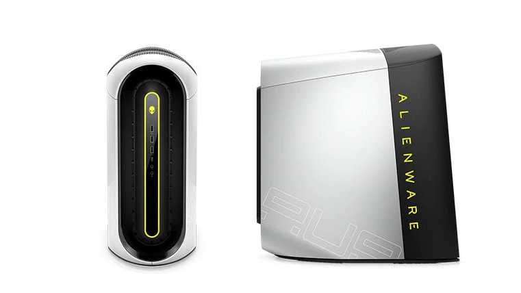 Alienware Aurora Ryzen Edition R10 from the side and from the front on a white background