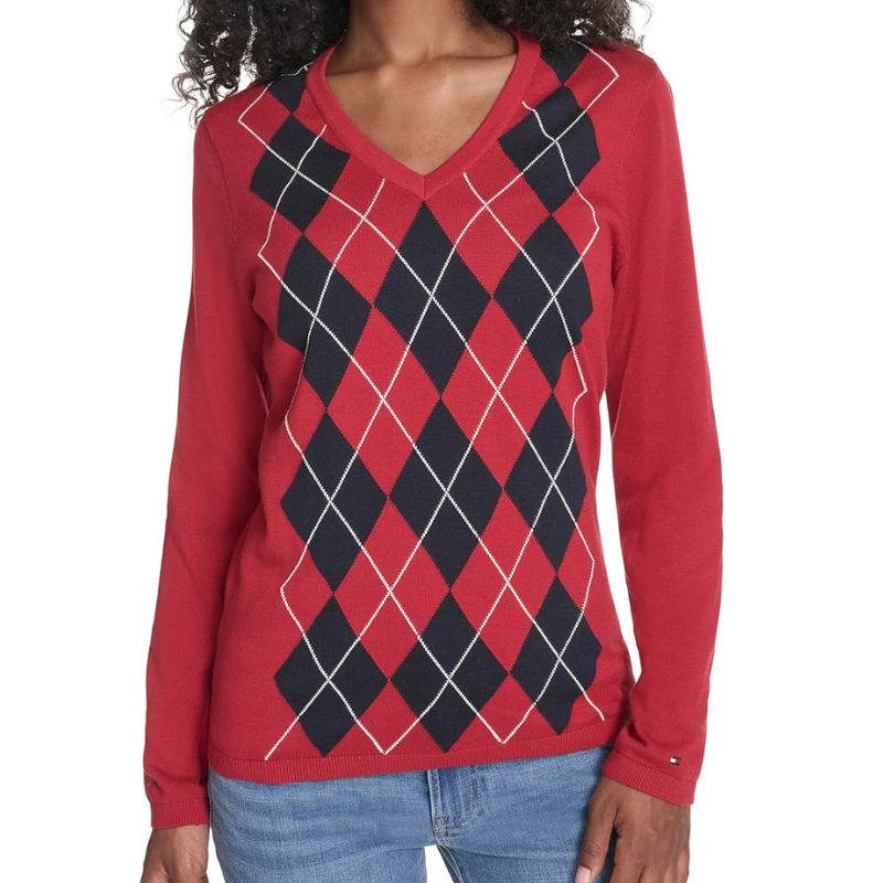 red argyle knit jumper