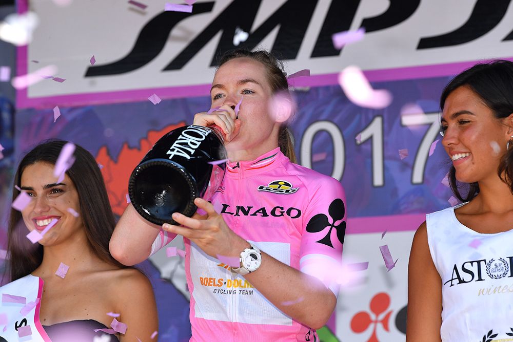 Anna van der Breggen in the pink jersey at the Giro Rosa