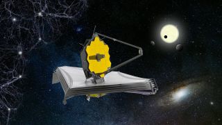 An artist's depiction of the James Webb Space Telescope at work.