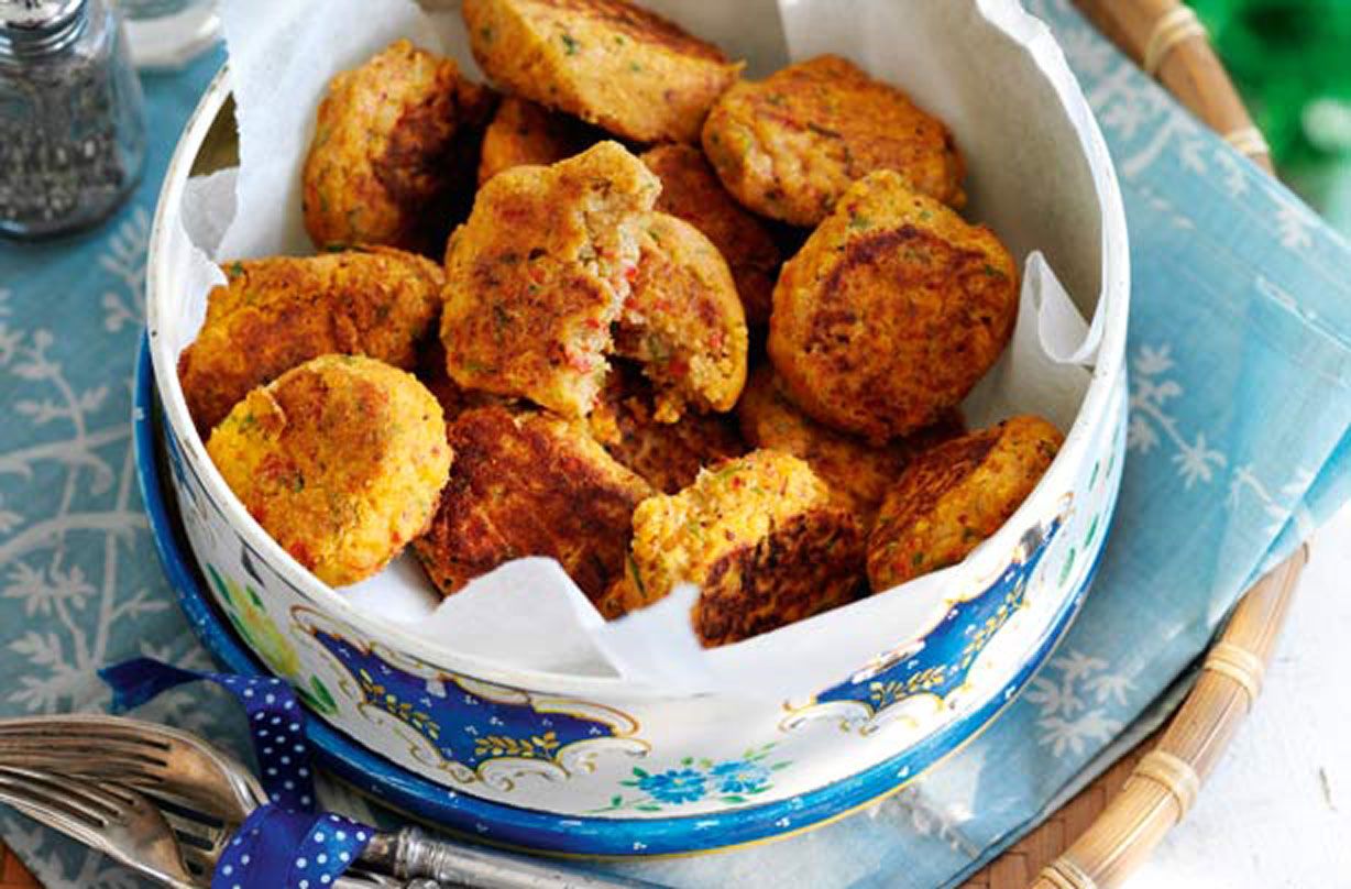 Roasted red pepper and chive falafels