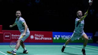 Ben Land and Sean Vendy competing in the 2024 French Open of Badminton