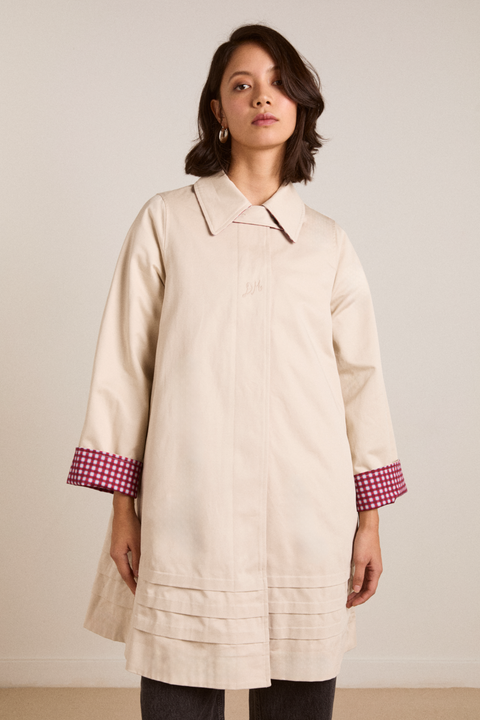 Mercedes Bow Reversible Trench - Gingham &amp;amp; Ecru
