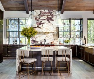 kitchen with Calacatta viola marble hood and counters