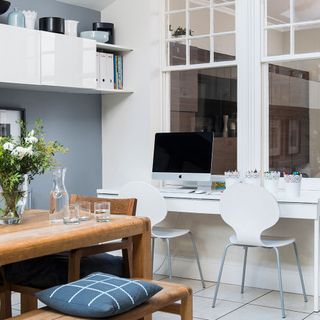 study corner with white and grey wall