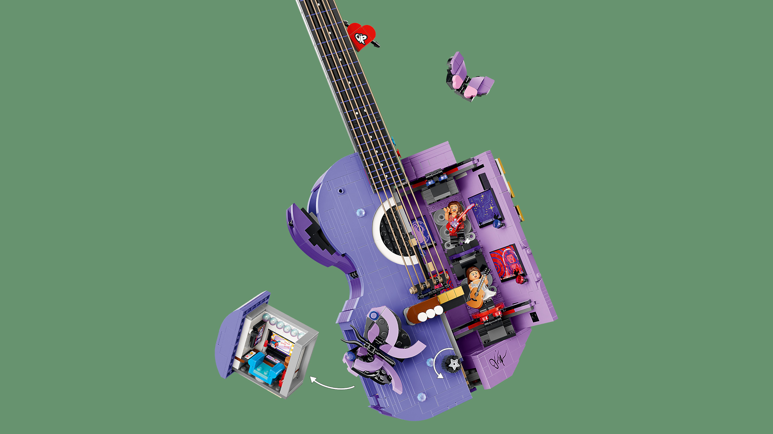 The guitar opens up to reveal a wealth of hidden detail