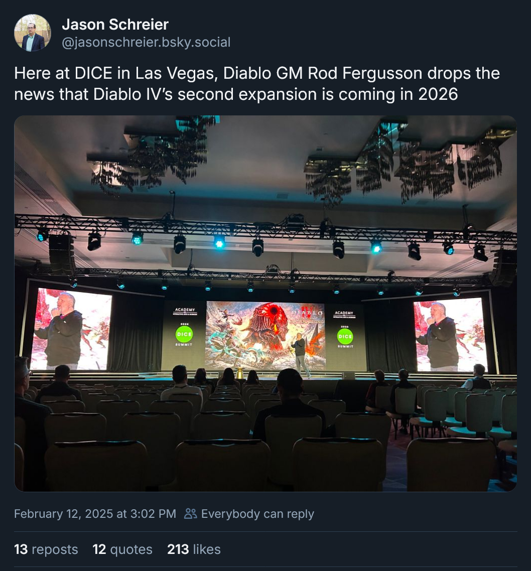 Here at DICE in Las Vegas, Diablo GM Rod Fergusson drops the news that Diablo 4's second expansion is coming in 2026