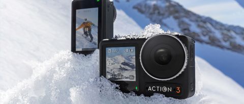 DJI Osmo Action 3 outdoors on snow mound