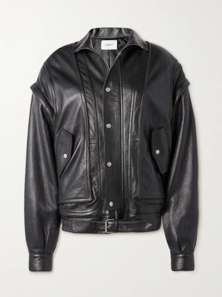 Oversized Paneled Leather Biker Jacket