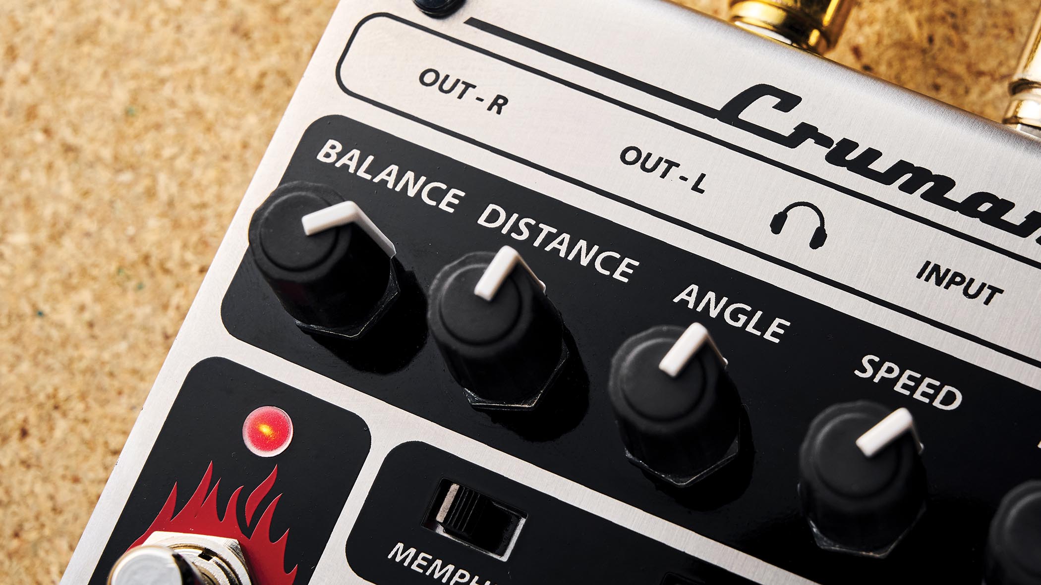The Crumar Burn is a rotary speaker emulator that is designed for keyboards but works just fine for guitar &amp;ndash; it has a brushed metal chassis with black dials and control panel