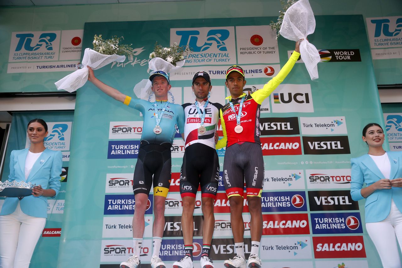 Jesper Hansen, Diego Ulissi and Daniel Martinez on the podium